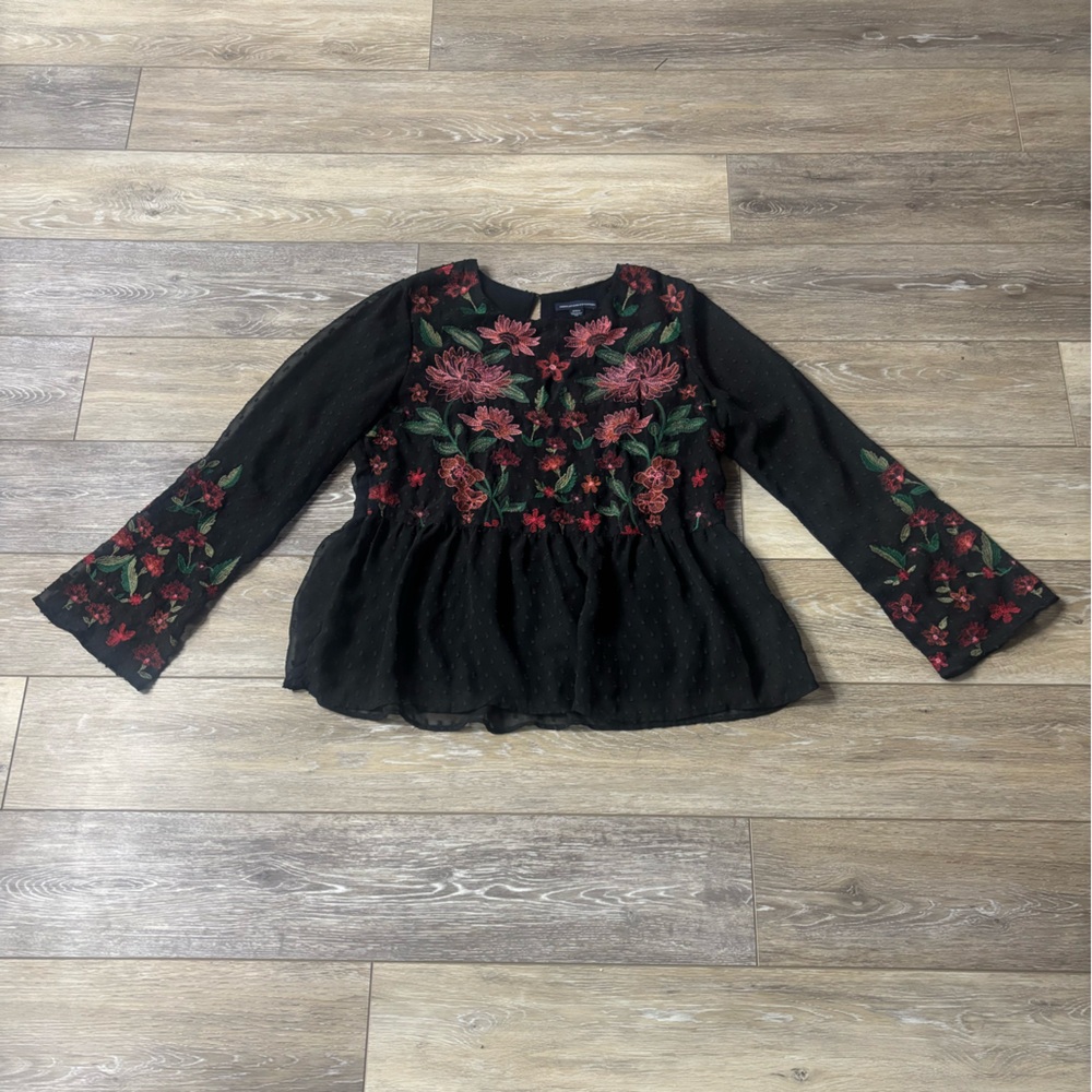 American Eagle Top Sz M Floral Embroidered Peplum Peasant Hippie Boho Festival